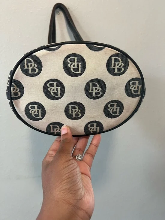 Dooney & Bourke Canvas Monogram Bucket Tote Bag Pink Lining Leather Trim Vintage - Picture 7 of 15